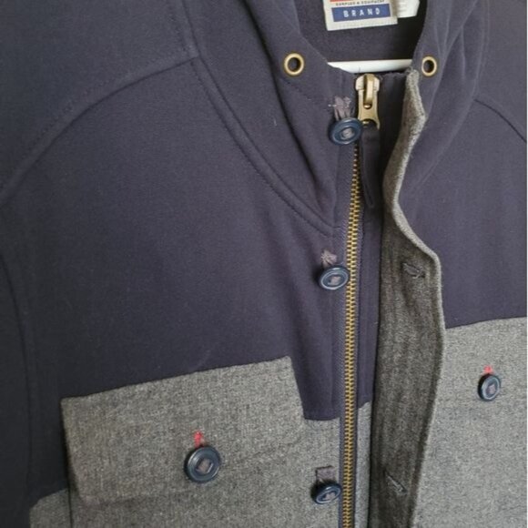 ALL-SON URBAN OUTFITTERS Mens Coat SZ L Wool Gray Navy Color‎ Block Zip Hoodie - Picture 6 of 13